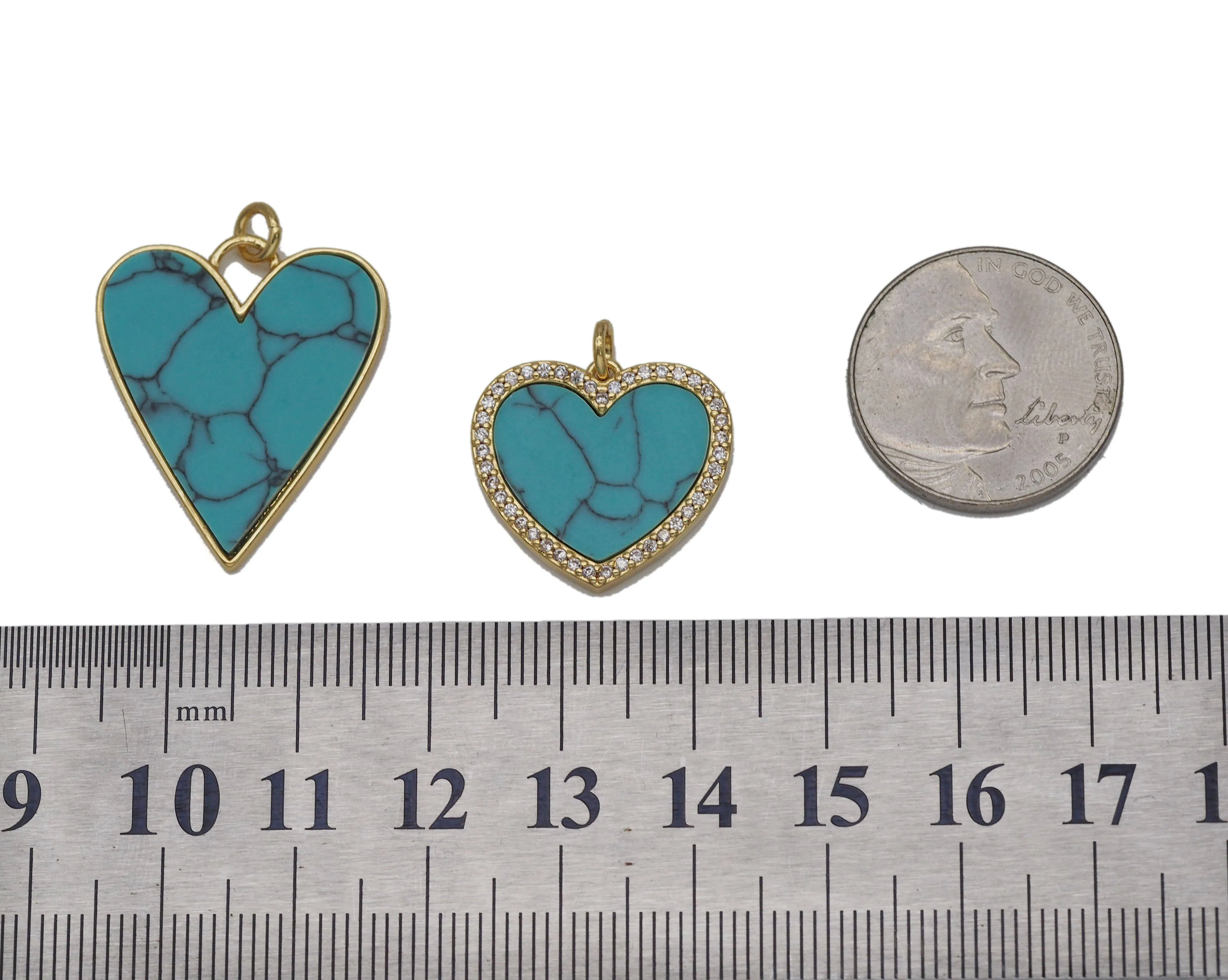 CZ Turquoise Heart Butterfly Charm, Sku#L657