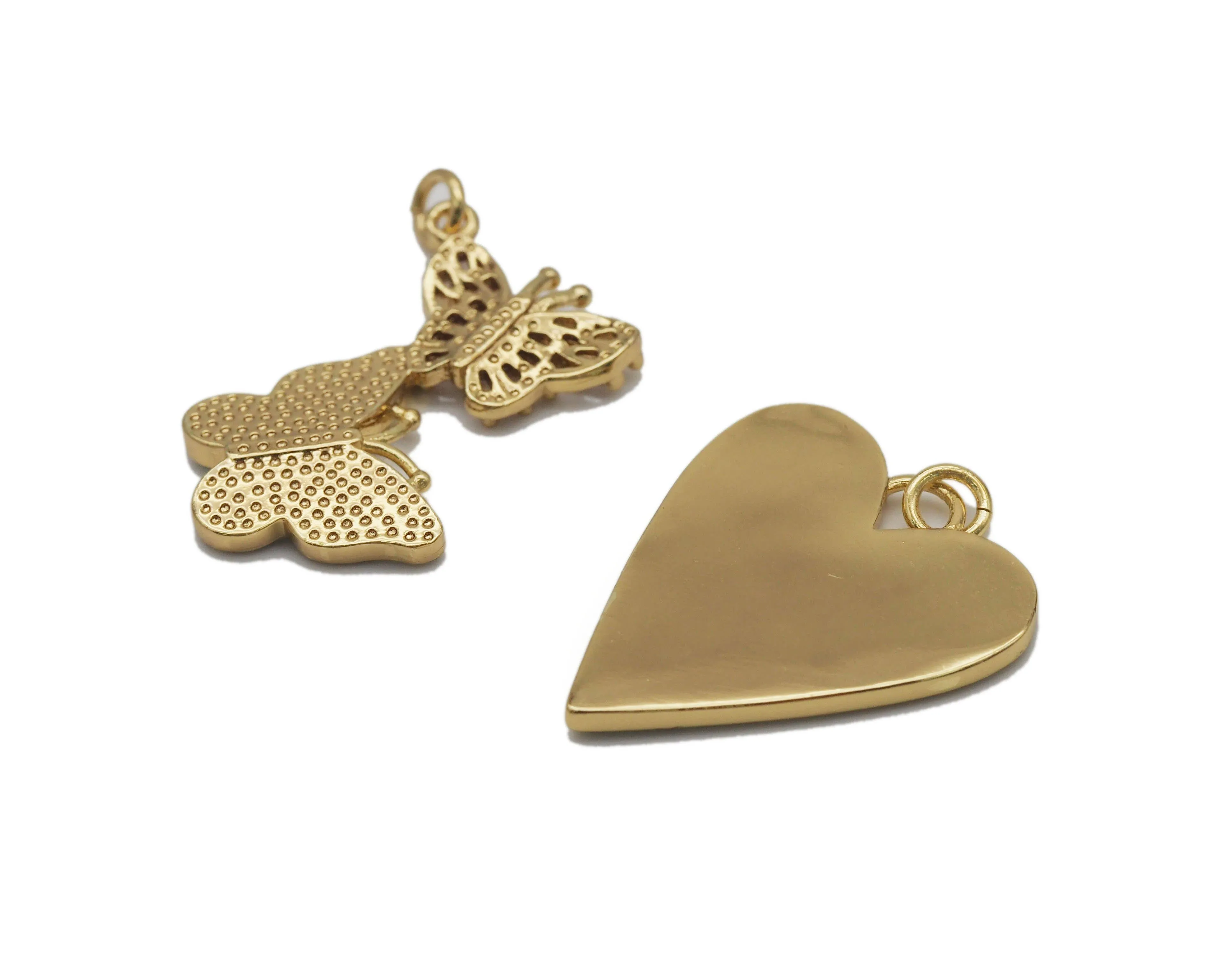 CZ Turquoise Heart Butterfly Charm, Sku#L657