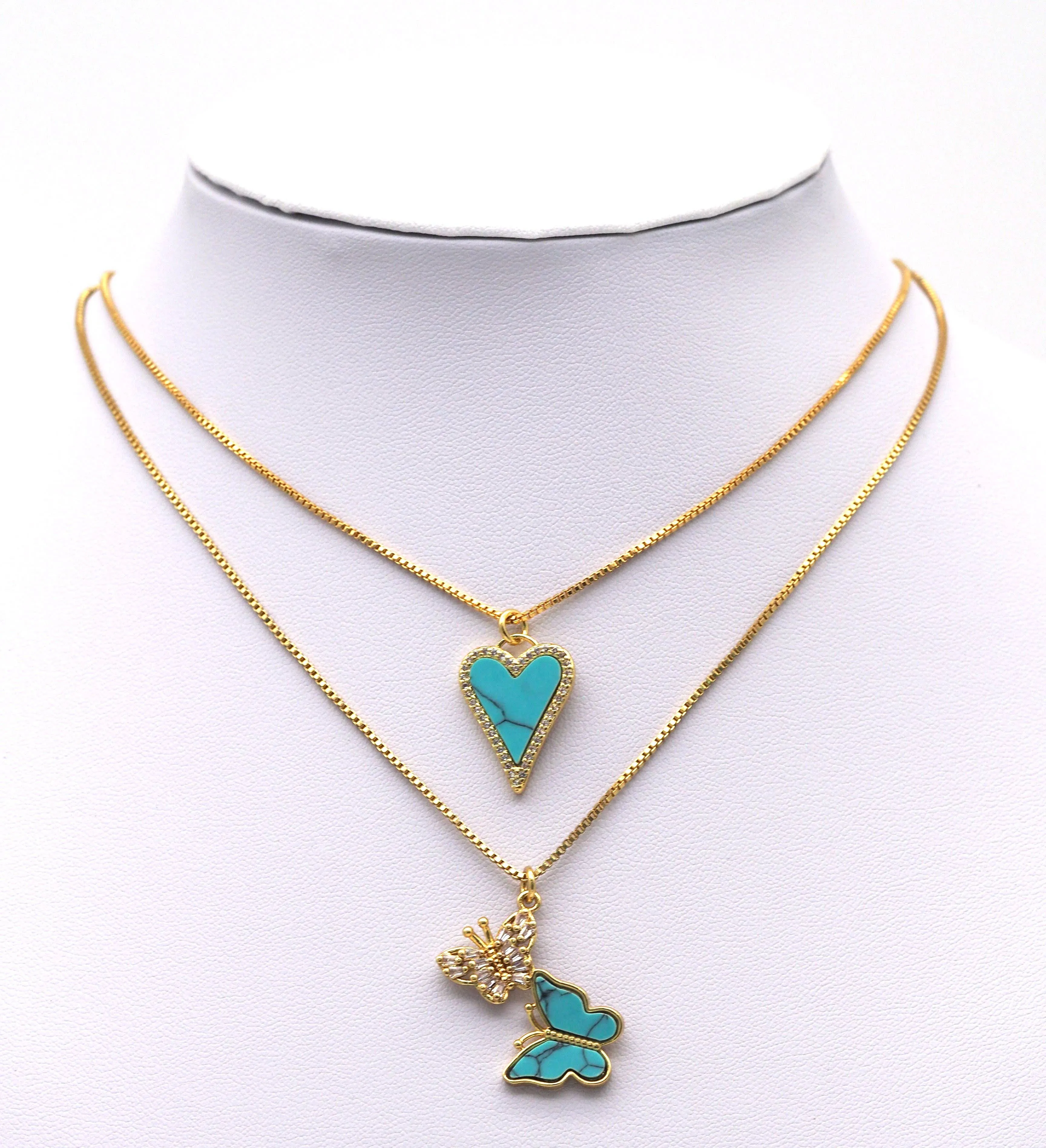 CZ Turquoise Heart Butterfly Charm, Sku#L657