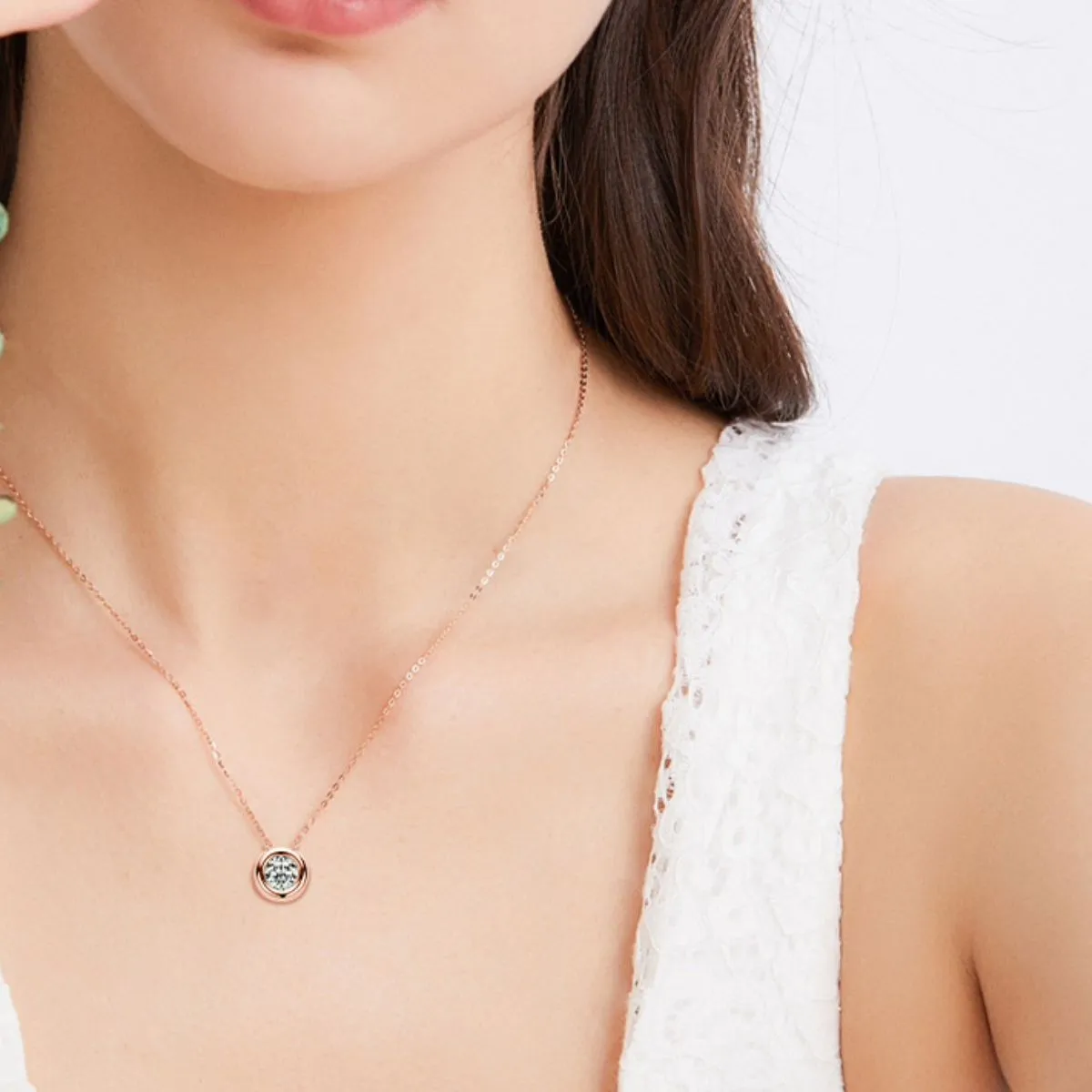 Dainty Round Moissanite Solitaire Pendant Necklace in Sterling Silver