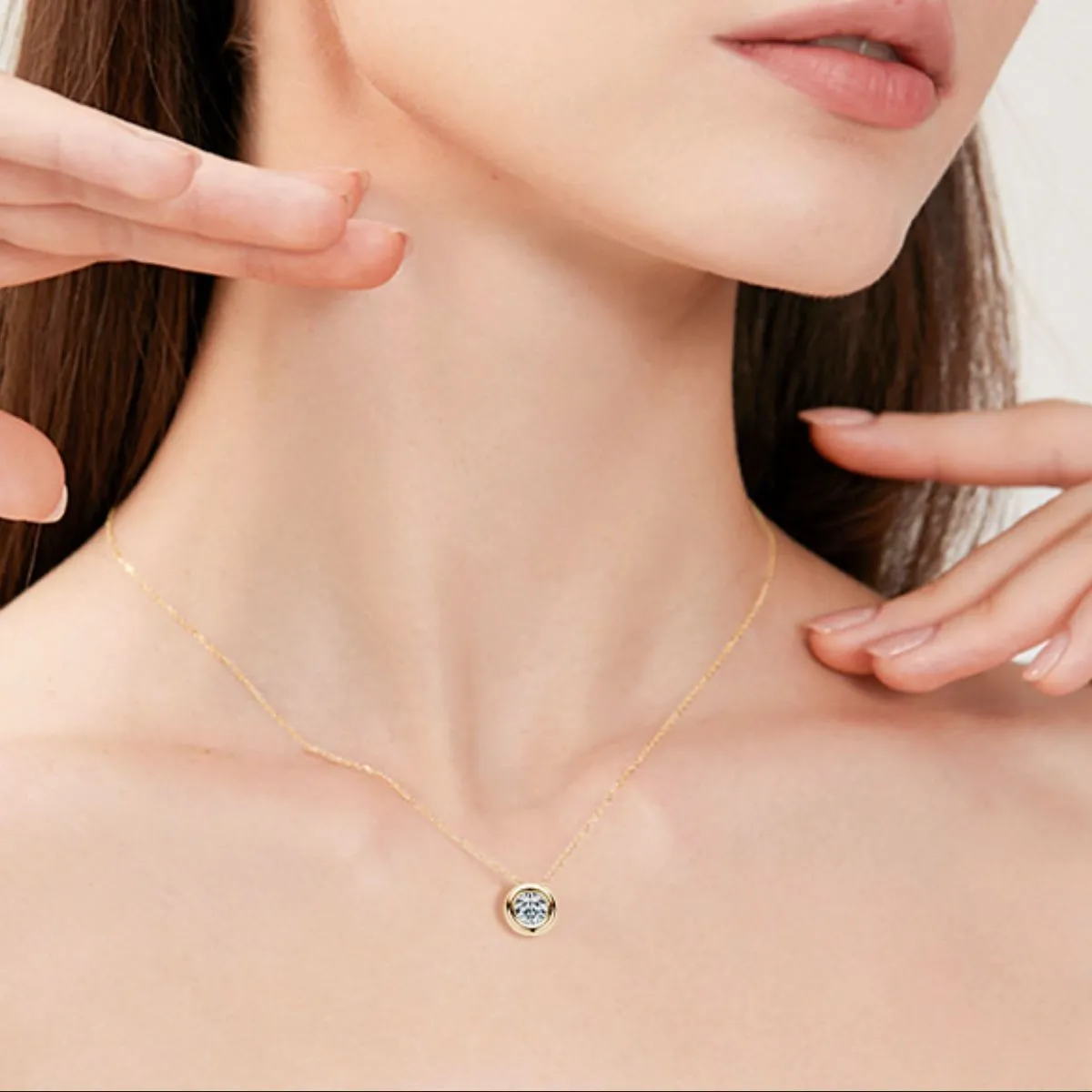 Dainty Round Moissanite Solitaire Pendant Necklace in Sterling Silver