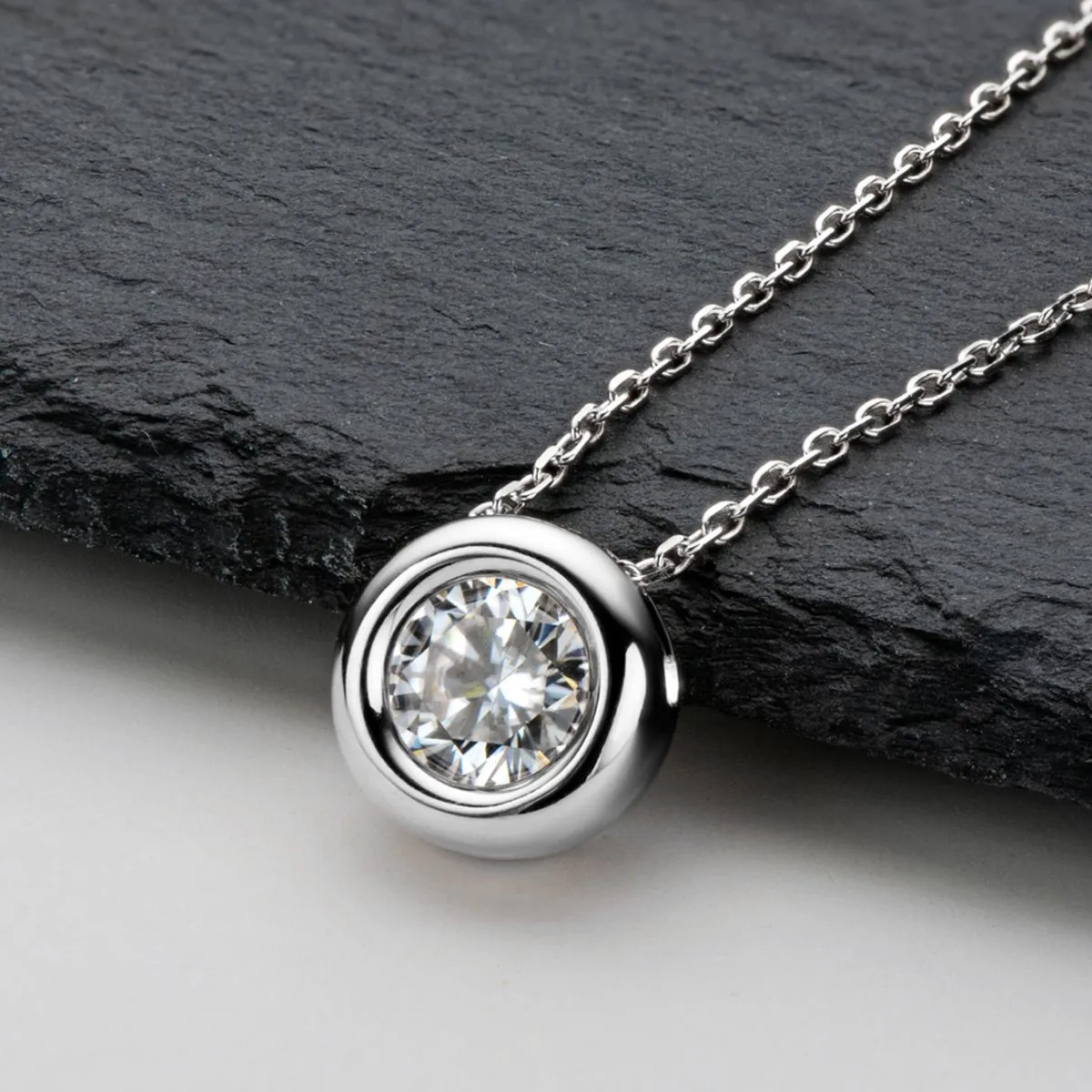 Dainty Round Moissanite Solitaire Pendant Necklace in Sterling Silver