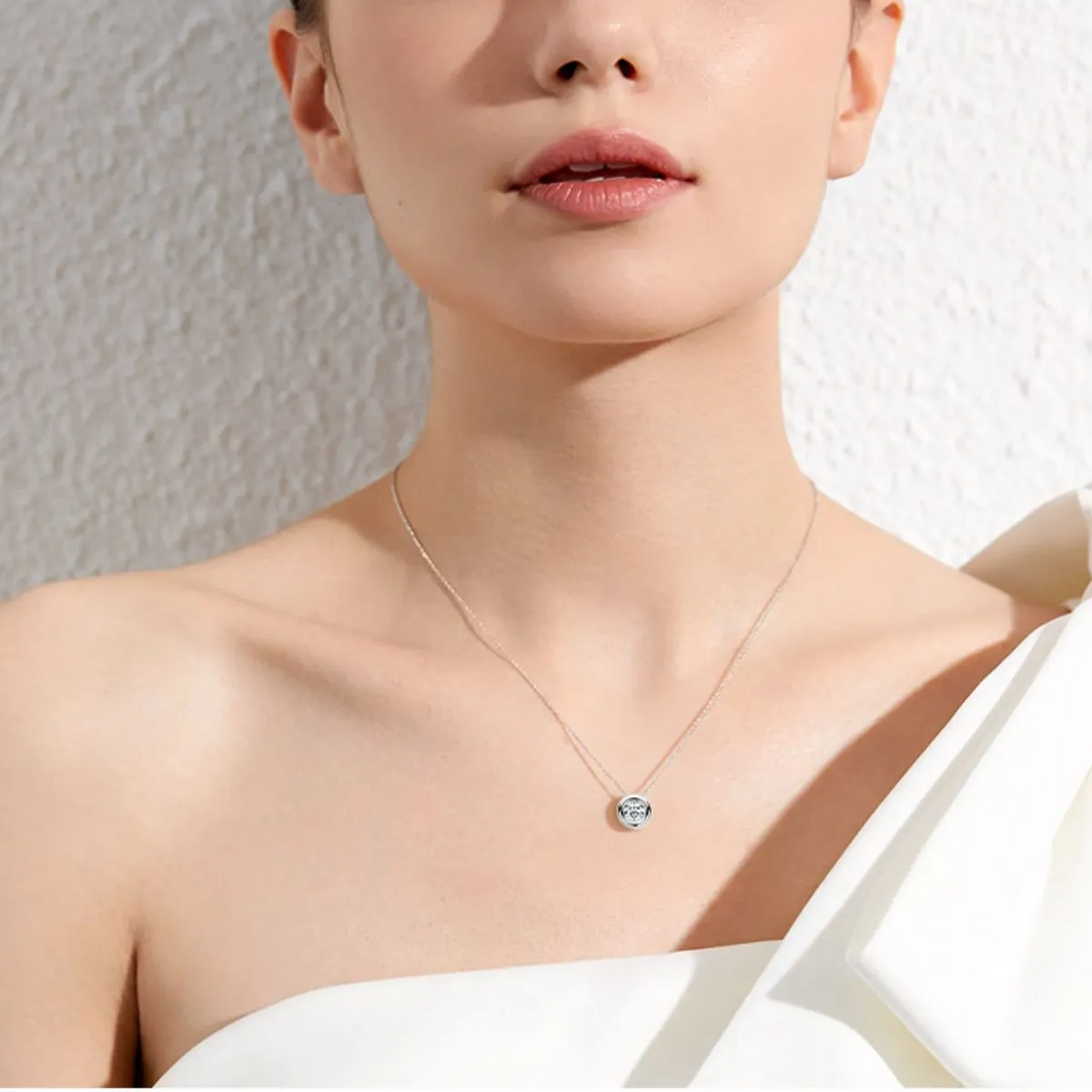 Dainty Round Moissanite Solitaire Pendant Necklace in Sterling Silver