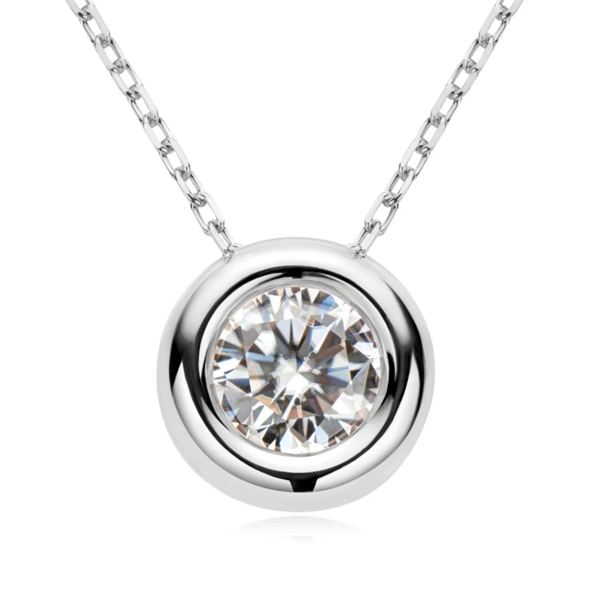 Dainty Round Moissanite Solitaire Pendant Necklace in Sterling Silver