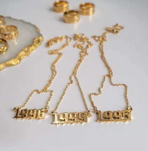 DATE/YEAR Gothic Number Necklace