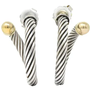 David Yurman 14 Karat Gold Sterling Silver Twisted Cable Torque Hoop Earrings