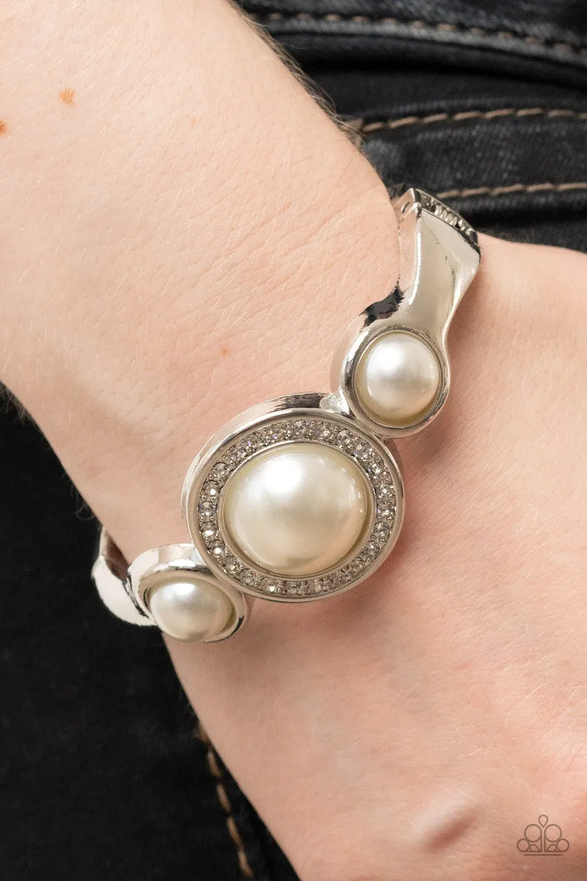 Debutante Daydream White Pearl Rhinestone Paparazzi Hinge Bracelet