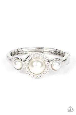 Debutante Daydream White Pearl Rhinestone Paparazzi Hinge Bracelet