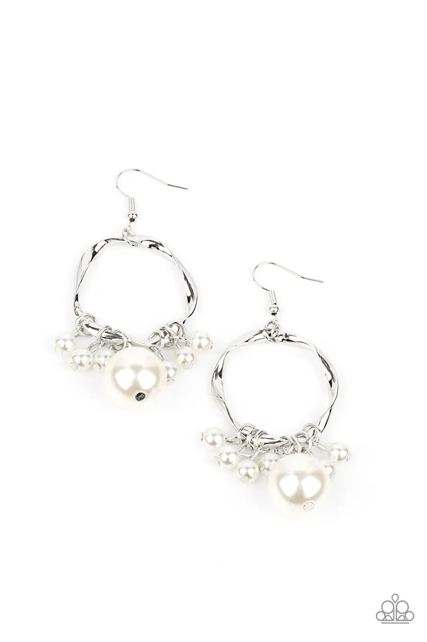Delectably Diva White Paparazzi Earrings