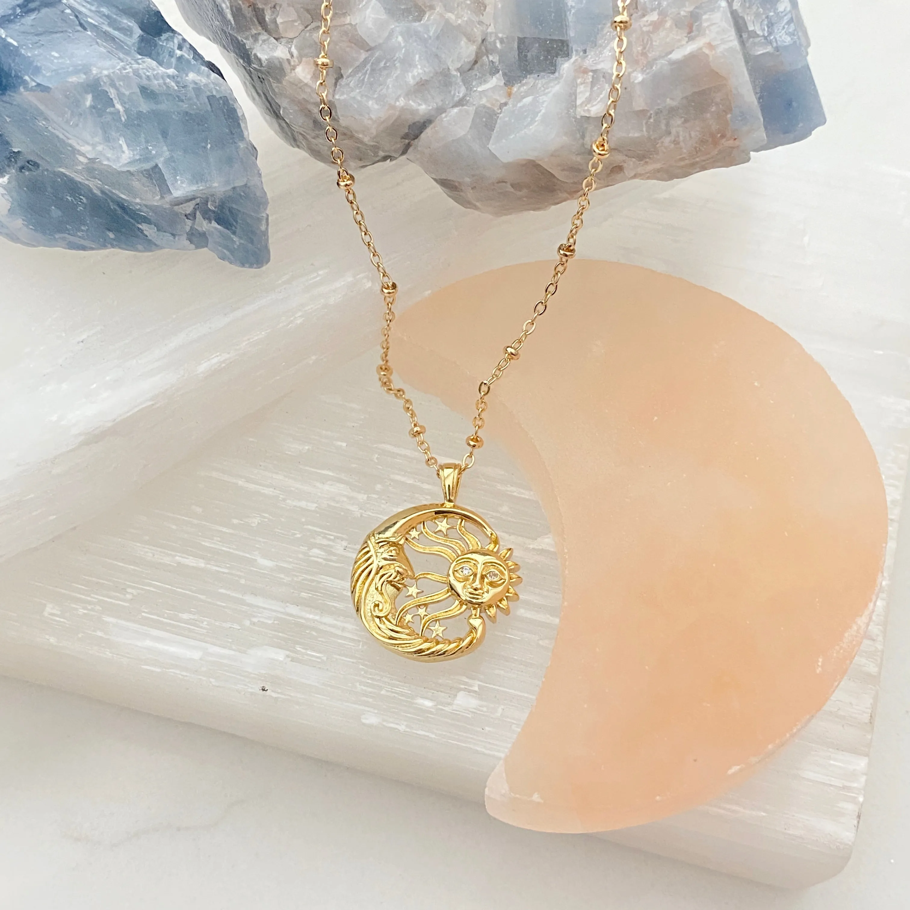 Delia Moon And Sun Face Necklace