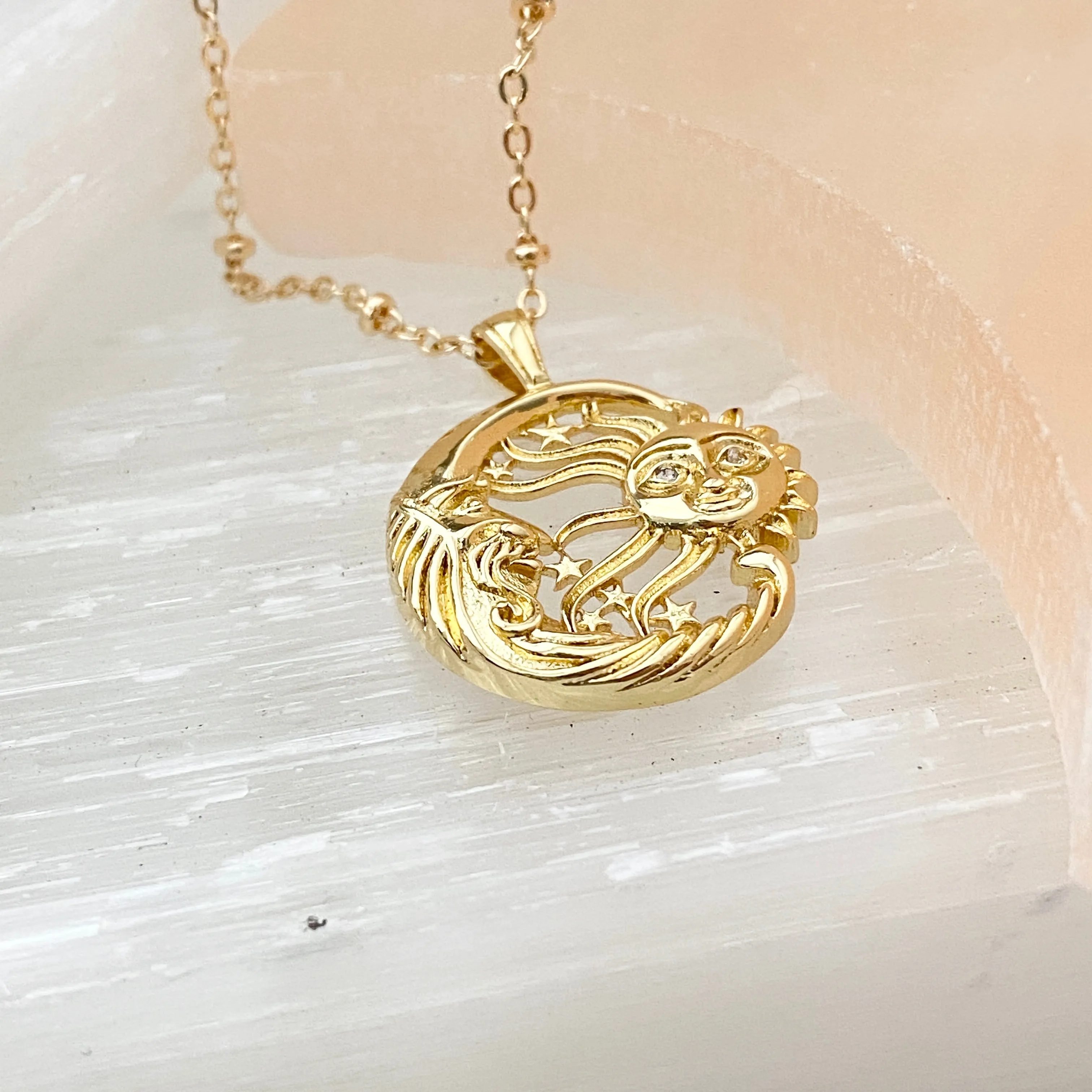 Delia Moon And Sun Face Necklace