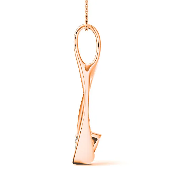 Delicate Ribbon Round Diamond Solitaire Necklace Pendant
