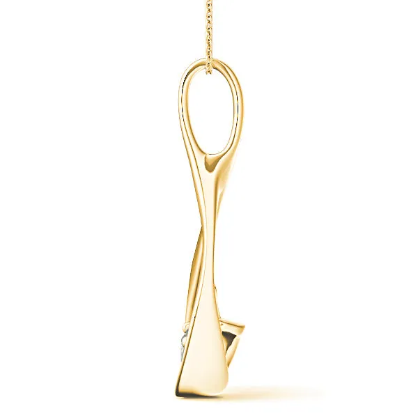 Delicate Ribbon Round Diamond Solitaire Necklace Pendant