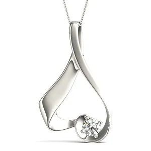 Delicate Ribbon Round Diamond Solitaire Necklace Pendant