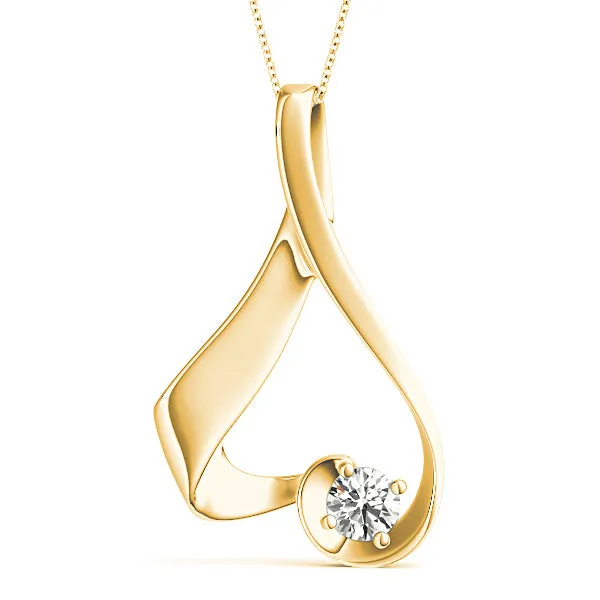 Delicate Ribbon Round Diamond Solitaire Necklace Pendant
