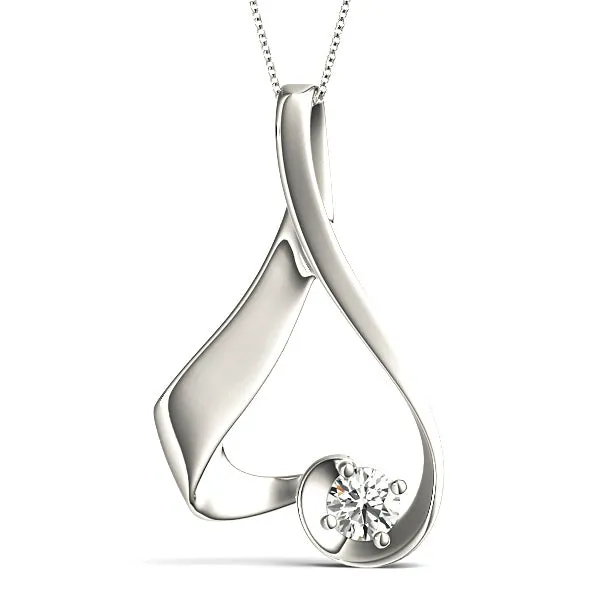 Delicate Ribbon Round Diamond Solitaire Necklace Pendant