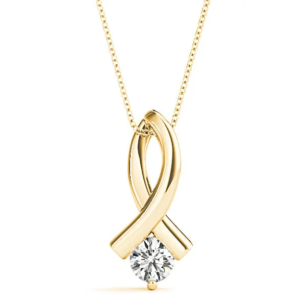 Delicate Ribbon Round Diamond Solitaire Necklace Pendant