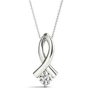 Delicate Ribbon Round Diamond Solitaire Necklace Pendant