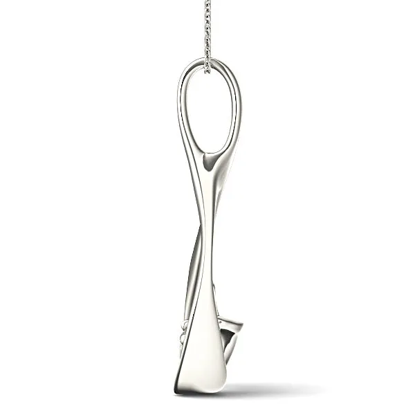 Delicate Ribbon Round Diamond Solitaire Necklace Pendant