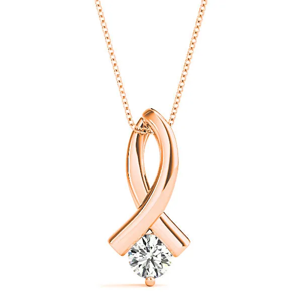 Delicate Ribbon Round Diamond Solitaire Necklace Pendant