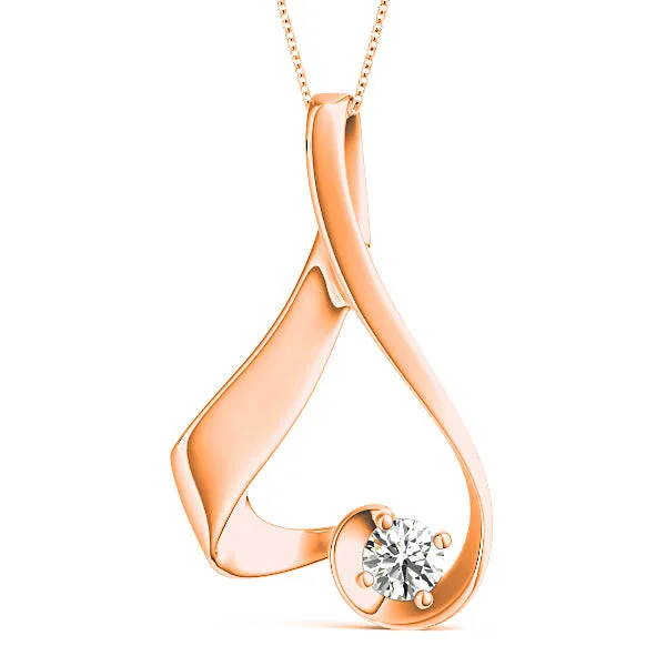 Delicate Ribbon Round Diamond Solitaire Necklace Pendant
