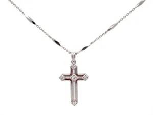 Diamond Cross Pendant and Rolo Link Chain with Diamond Cut Bars