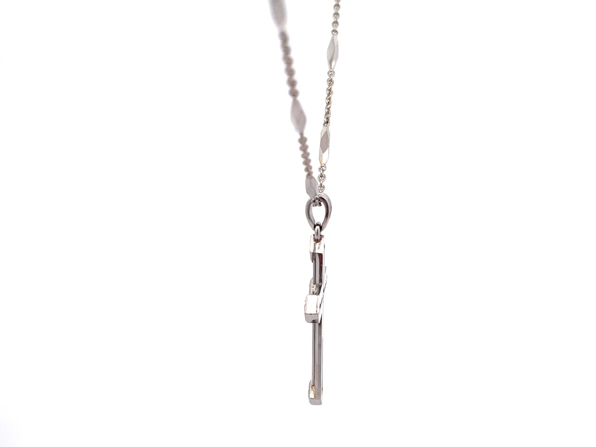 Diamond Cross Pendant and Rolo Link Chain with Diamond Cut Bars