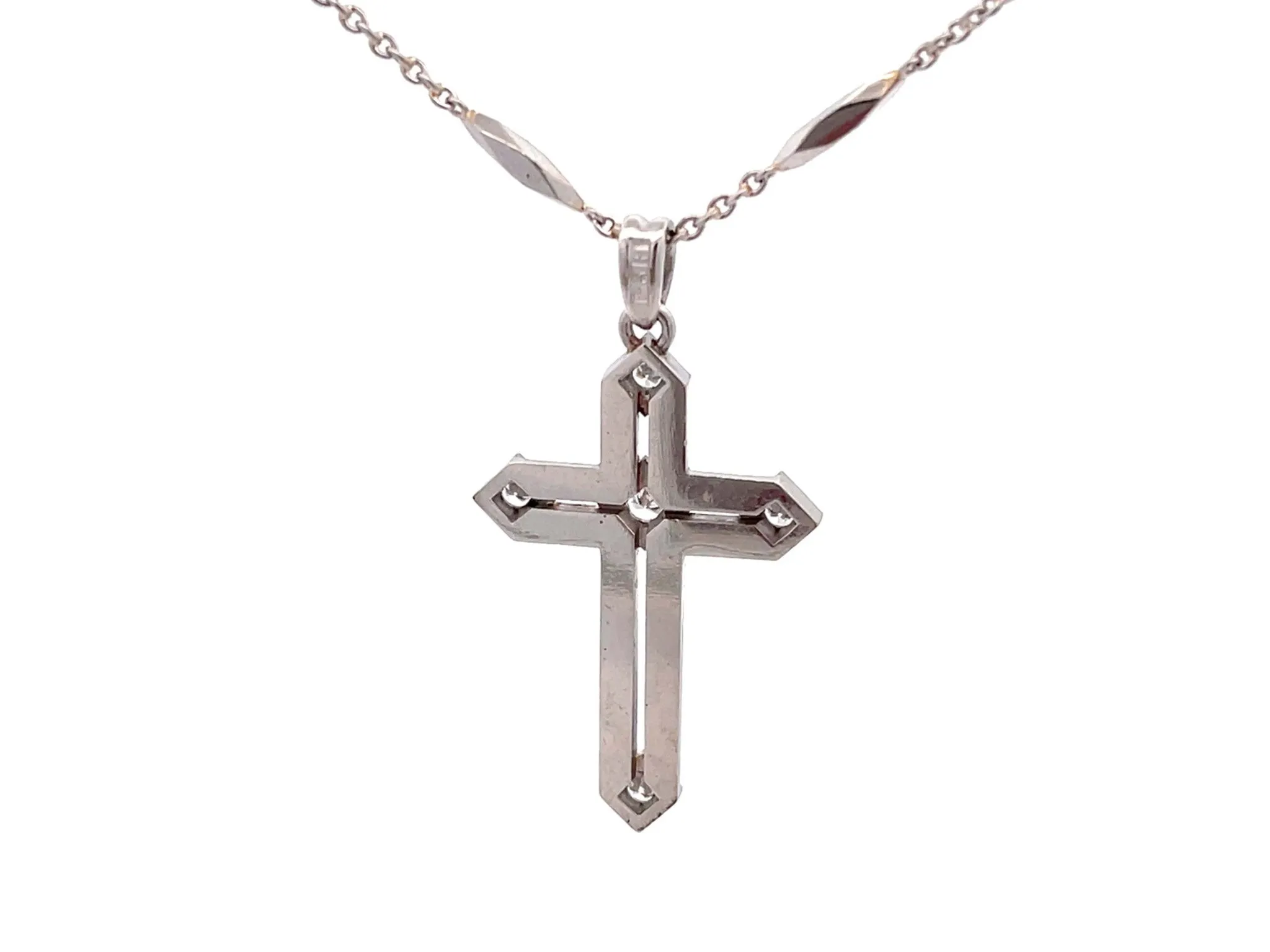 Diamond Cross Pendant and Rolo Link Chain with Diamond Cut Bars