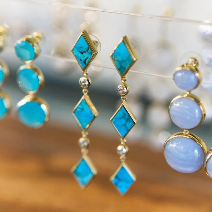 Diamonds Do Sparkle Drop Earrings in Blue Mohave Turquoise