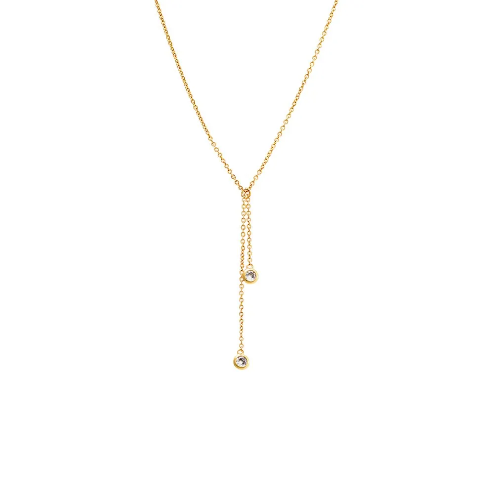 Double CZ Bezel Drop Necklace