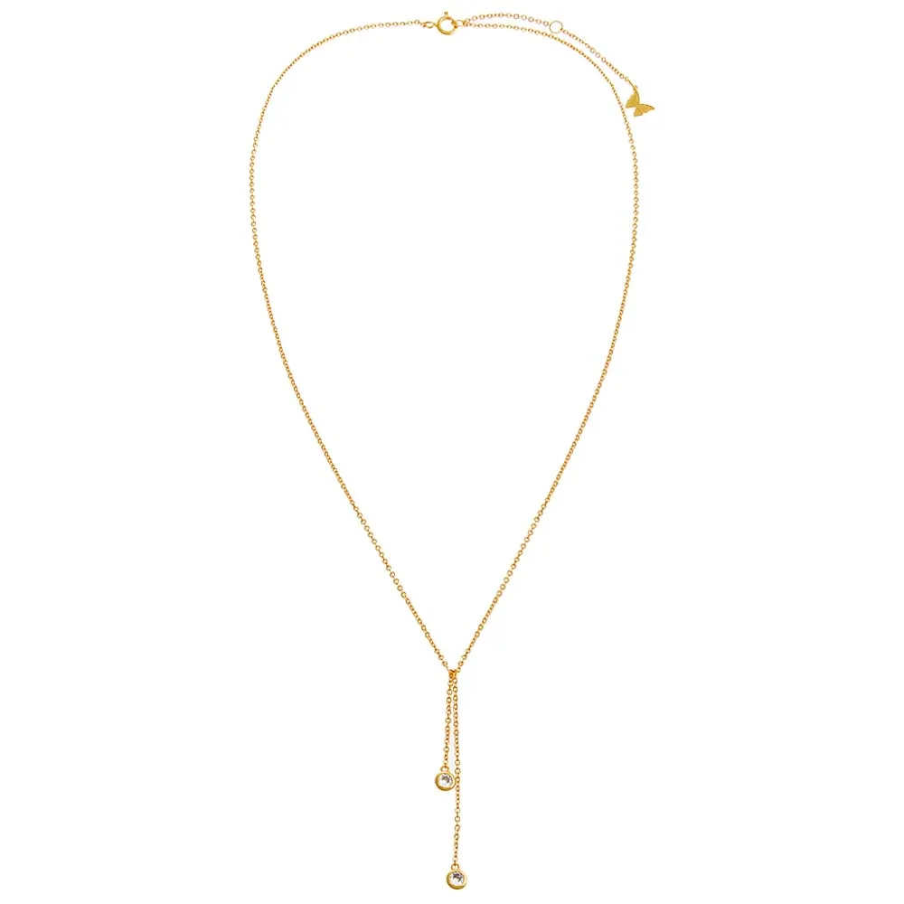 Double CZ Bezel Drop Necklace