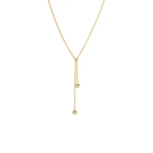 Double CZ Bezel Drop Necklace