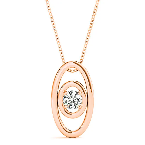 Double Oval Framed Round Diamond Solitaire Necklace Pendant