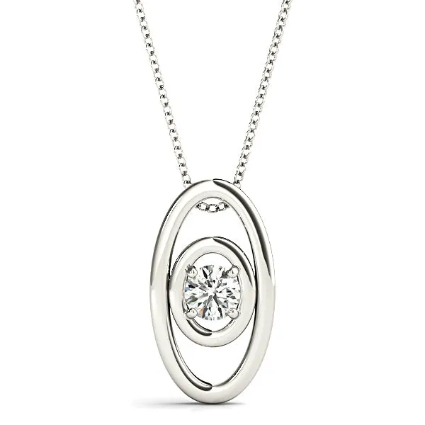 Double Oval Framed Round Diamond Solitaire Necklace Pendant