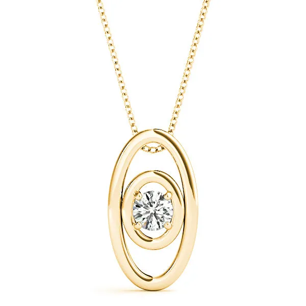 Double Oval Framed Round Diamond Solitaire Necklace Pendant