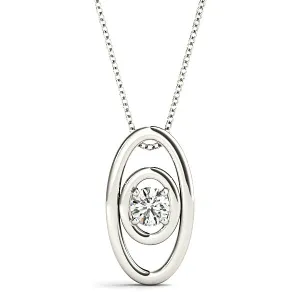 Double Oval Framed Round Diamond Solitaire Necklace Pendant