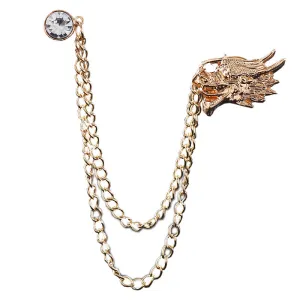 Dragon Head Rhinestone Chain Collar Brooch Lapel Pin 5pcs