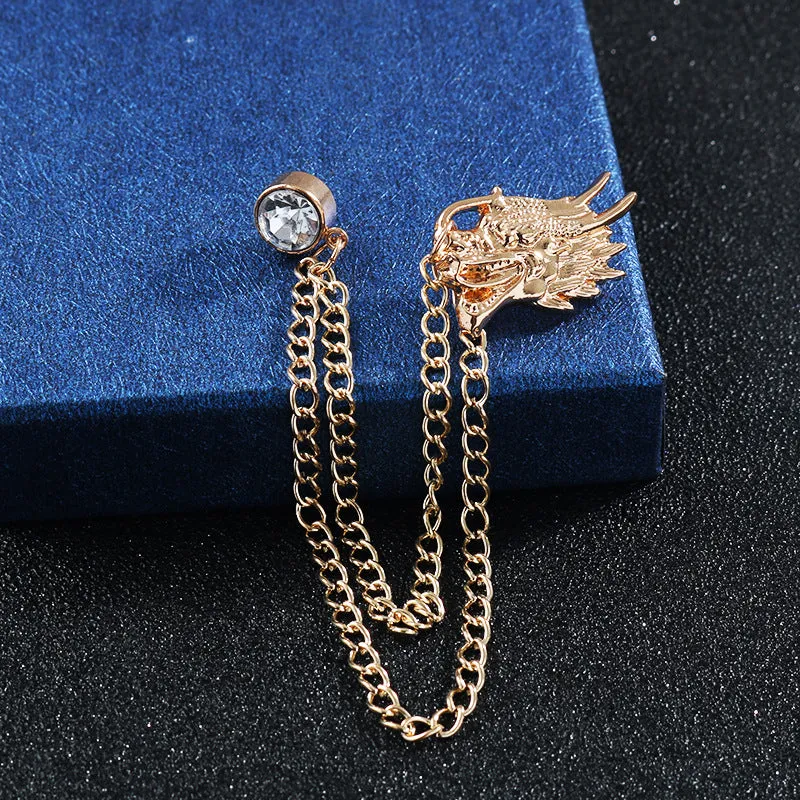 Dragon Head Rhinestone Chain Collar Brooch Lapel Pin 5pcs