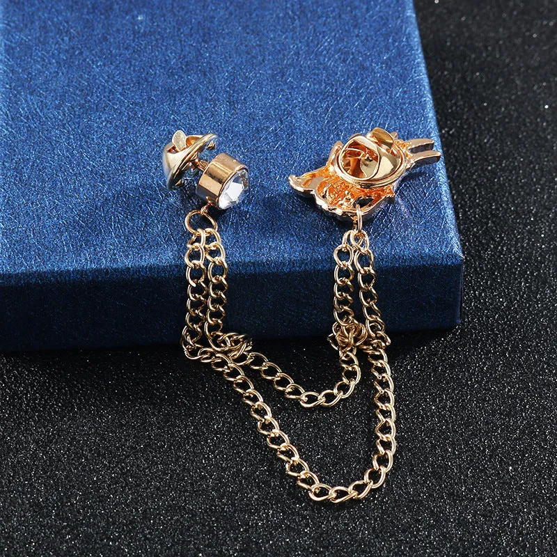 Dragon Head Rhinestone Chain Collar Brooch Lapel Pin 5pcs
