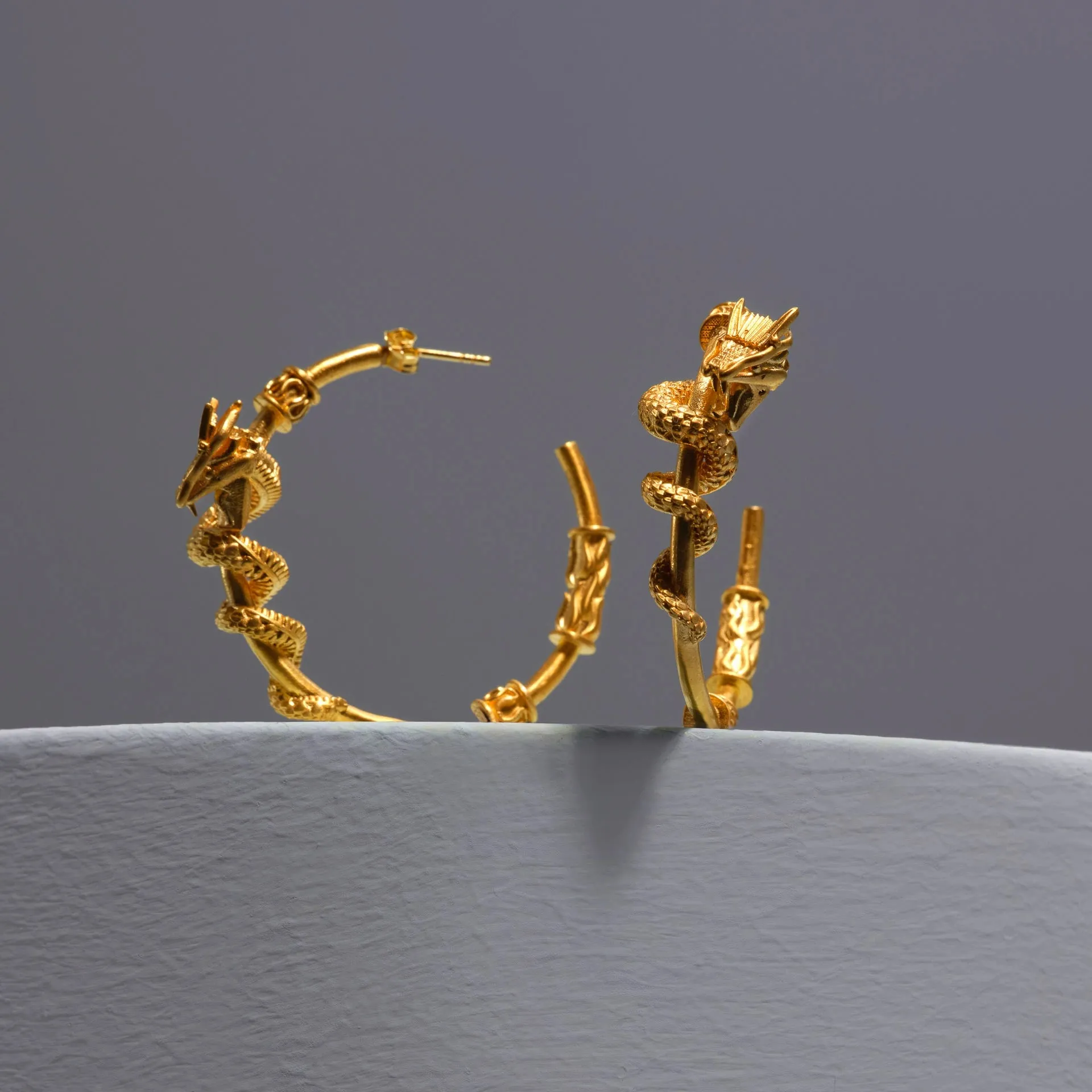 Dragon Wrapped Earrings - Gold Plated Bronze