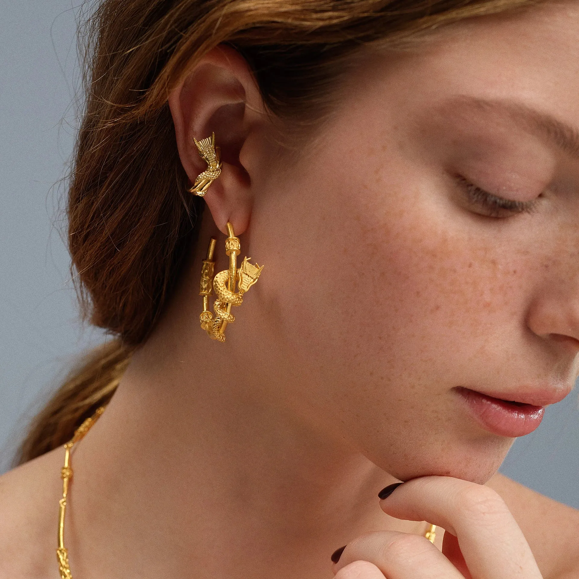 Dragon Wrapped Earrings - Gold Plated Bronze