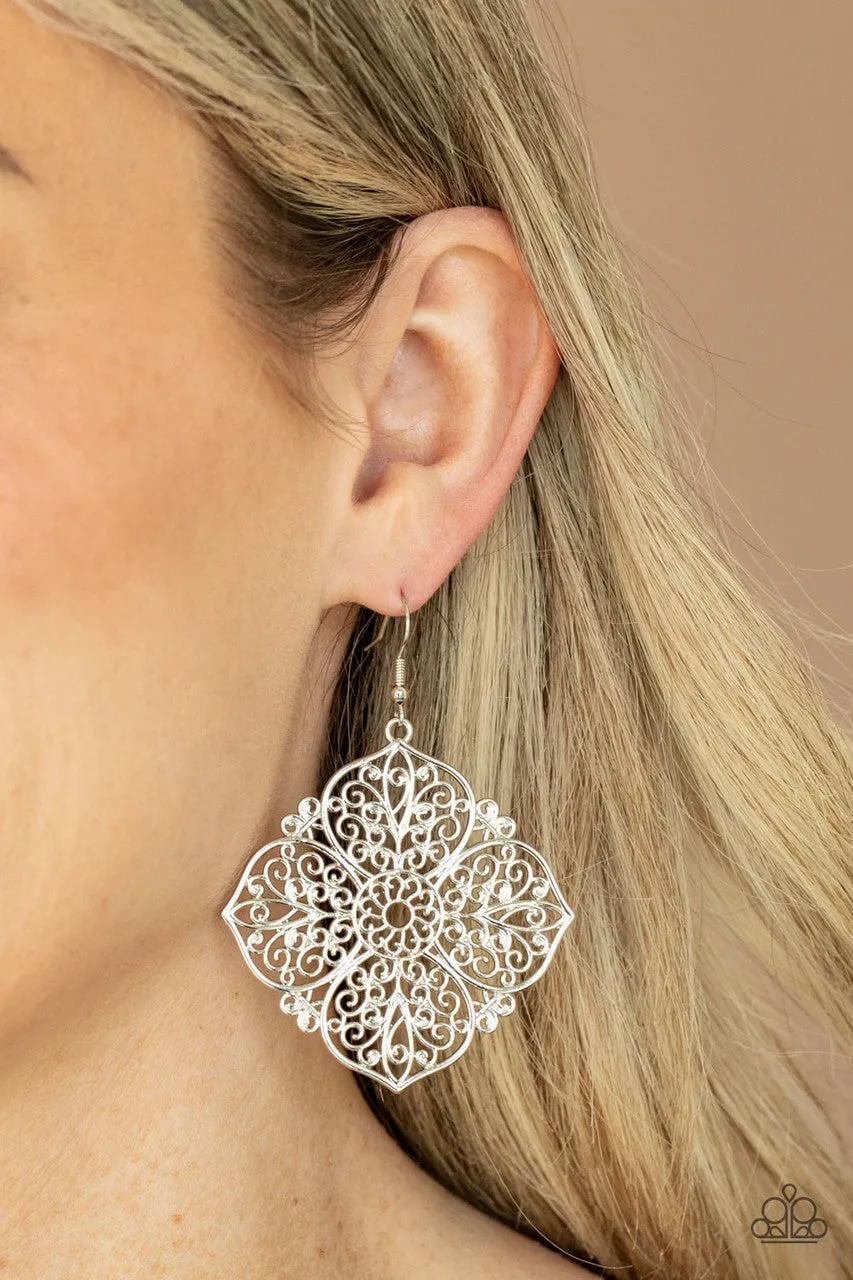Dubai Detour - Silver - Floral Paparazzi Fishhook Earrings