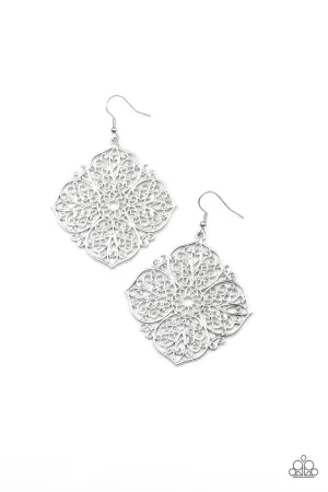 Dubai Detour - Silver - Floral Paparazzi Fishhook Earrings