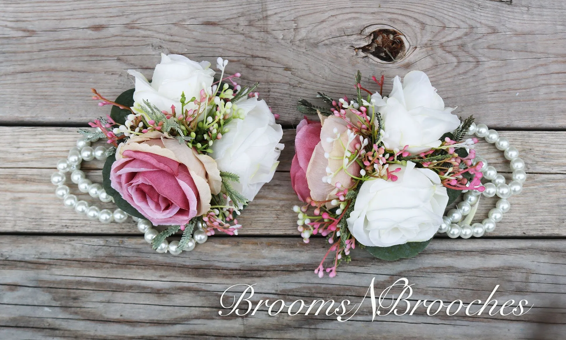 Dusty Rose and Ivory Wedding Bouquet, Wedding Flowers, Bridesmaid Bouquets, Corsage, bridal Flower Package, faux Flowers, Weddings