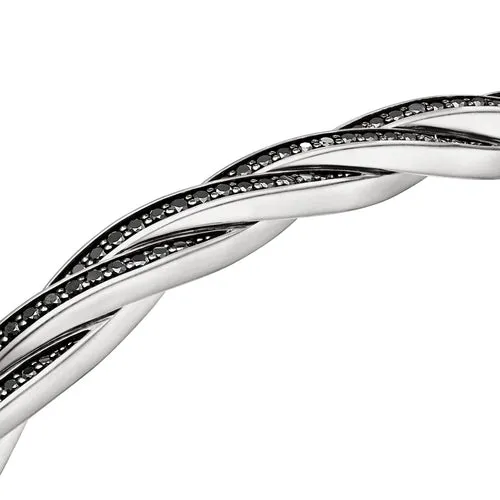 DY Helios Cuff Bracelet in Sterling Silver with Black Diamonds, 6mm, Size Large