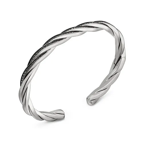 DY Helios Cuff Bracelet in Sterling Silver with Black Diamonds, 6mm, Size Large