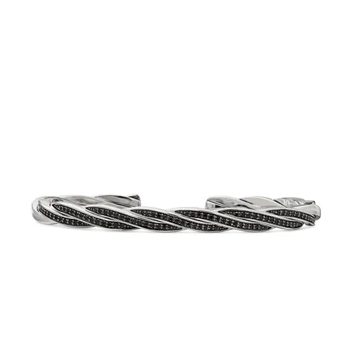 DY Helios Cuff Bracelet in Sterling Silver with Black Diamonds, 6mm, Size Medium