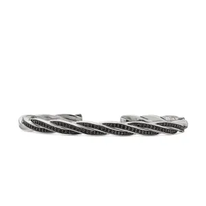DY Helios Cuff Bracelet in Sterling Silver with Black Diamonds, 6mm, Size Medium