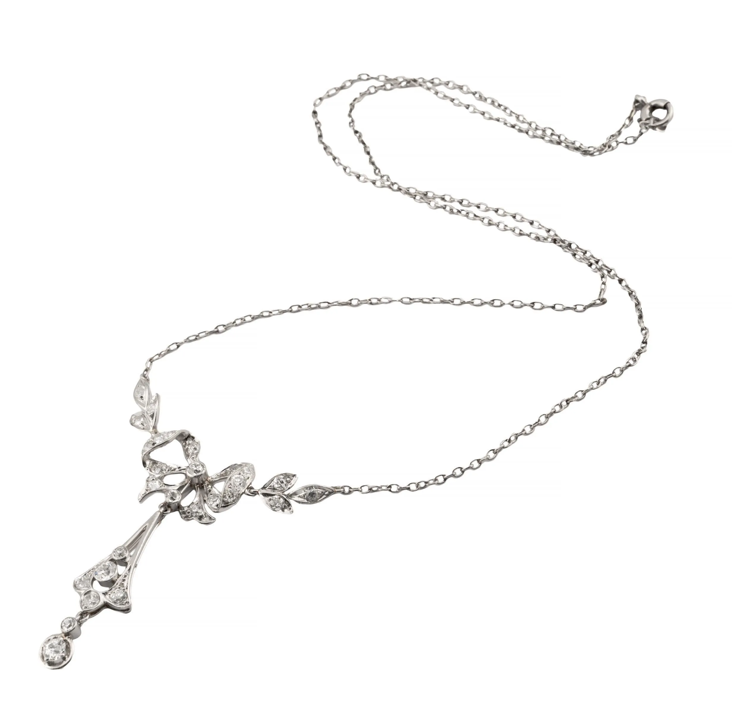 Edwardian 1.70ctw Mine Cut Diamond Lavalier Necklace in Platinum