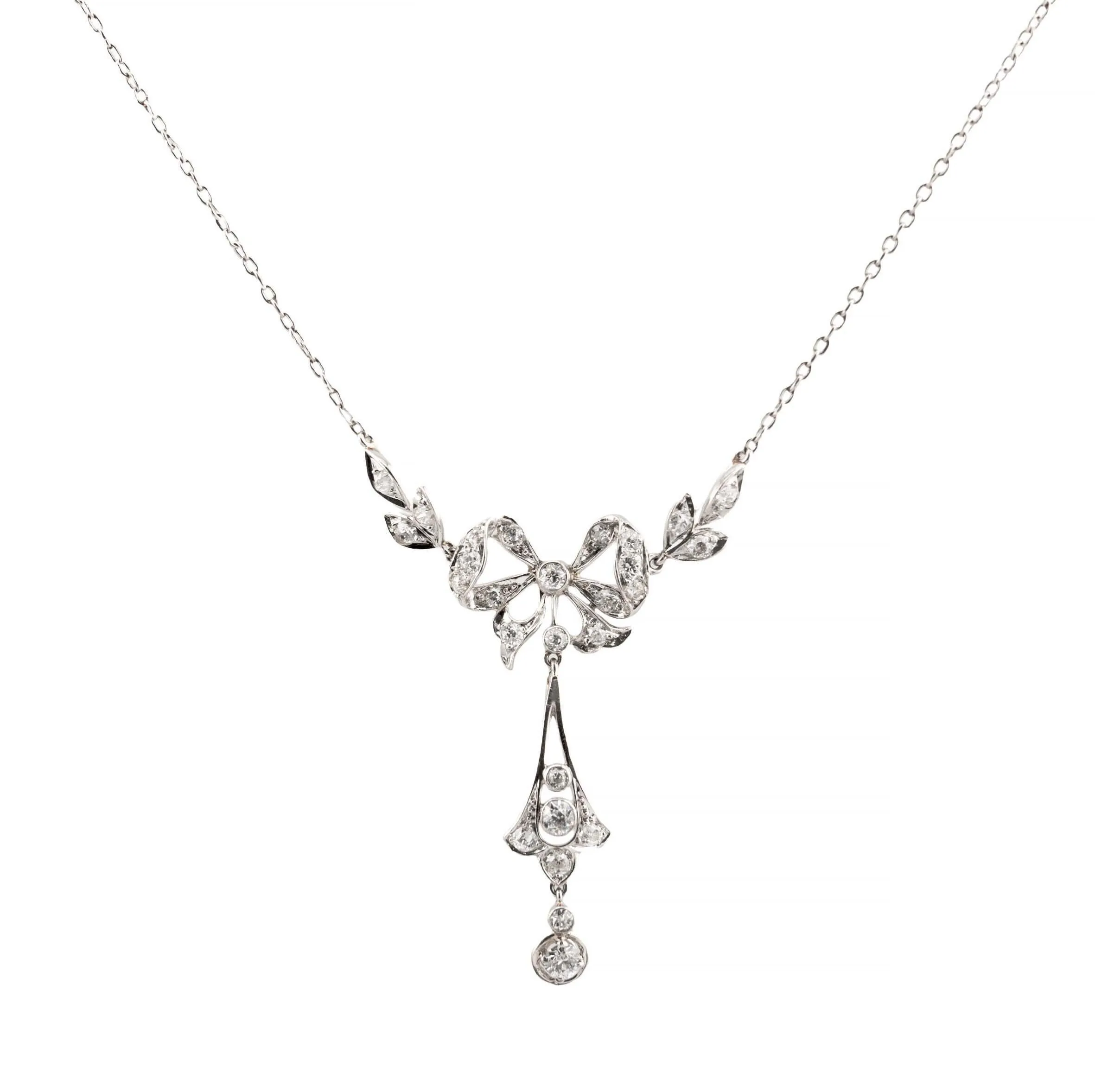 Edwardian 1.70ctw Mine Cut Diamond Lavalier Necklace in Platinum